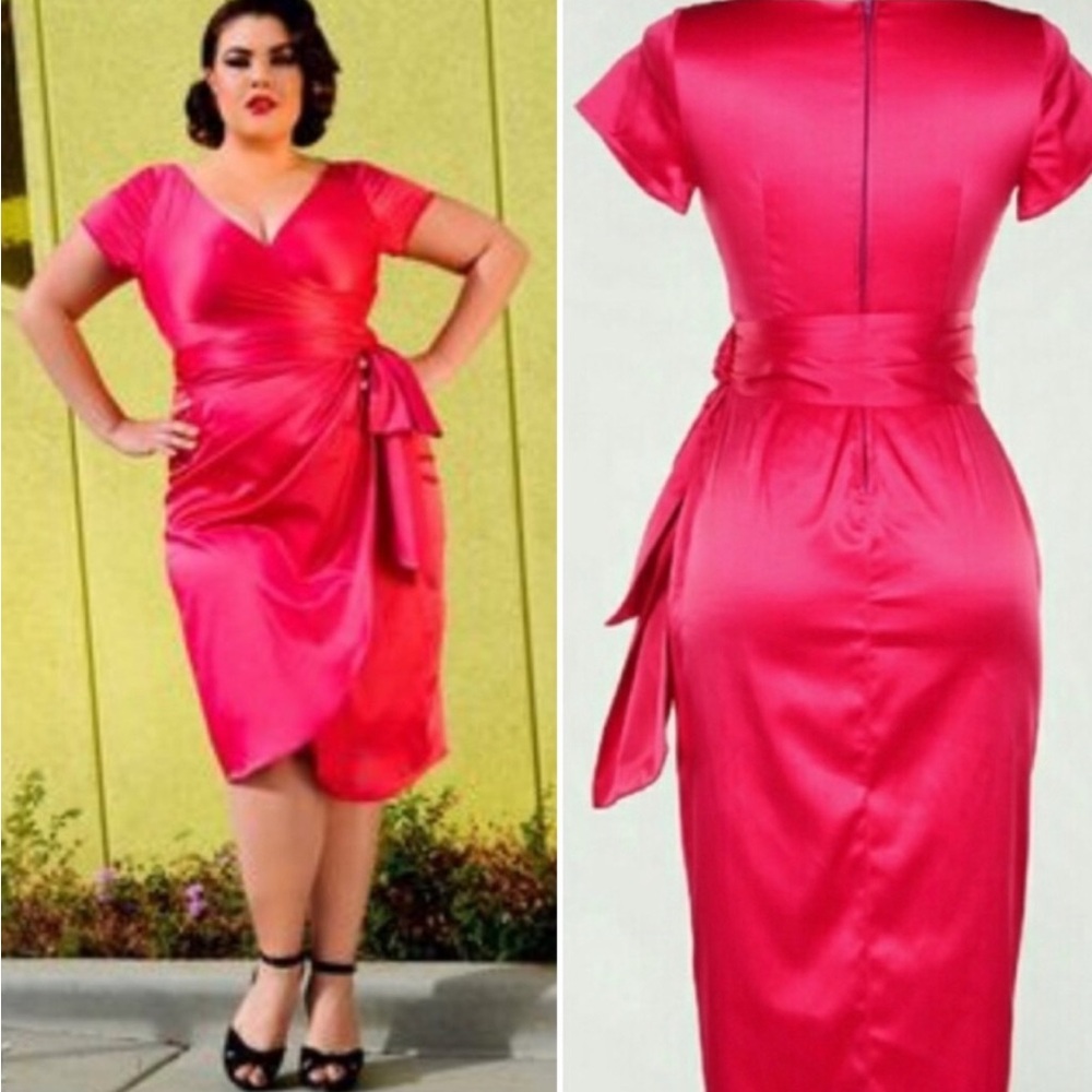 Pinup Couture Vibrant Pink Ava faux wrap wiggle dress 3X